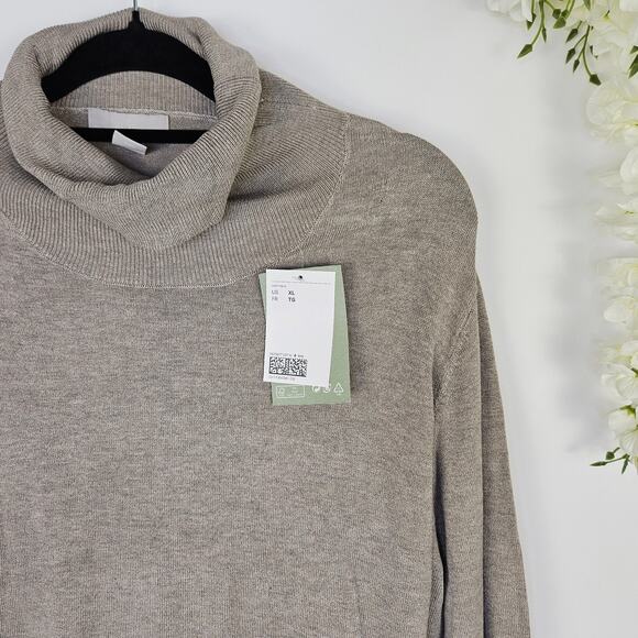 New H&M Slim Fit Knit Turtleneck Sweater Beige Fall Minimalist Comfort Casual XL - Picture 4 of 10